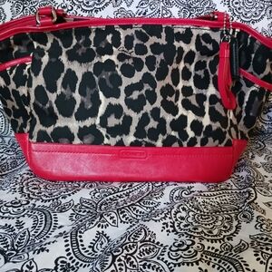 Coach Leopard Print Shoulder Bag with Red Trim